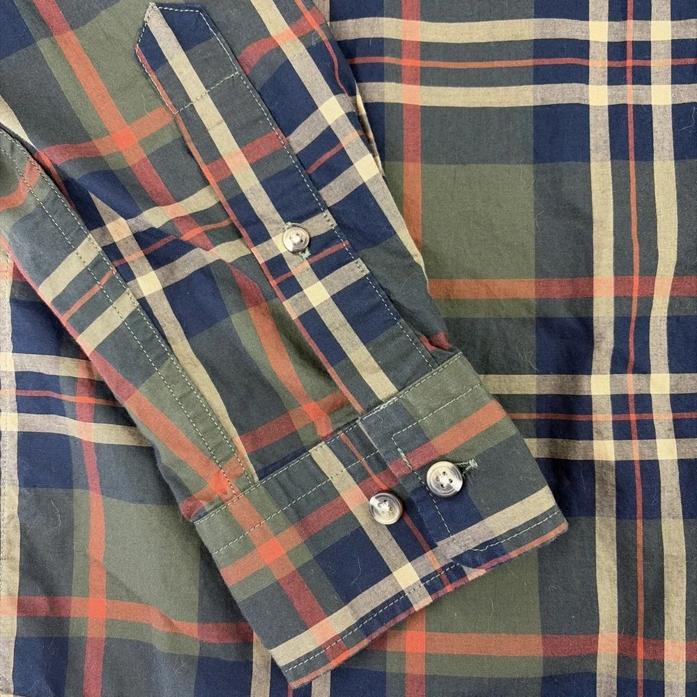 Banana Republic‎ Untucked Fit Shirt Men's Large Plaid Green Blue Button Up